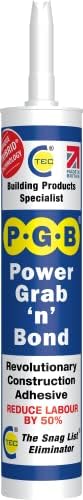 PGB Power Grab n Bond TRIBRID Technology Contact Adhesive - Strong Construction Bonding - Glass, Mirror & Tile Adhesive - Cartridge - Grey - 290ml