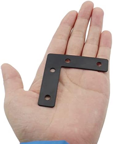 10 PCS Flat L Shape Repair Mending Plate, ULIFESTAR Heavy Duty Corner Bracket Furniture Support Brace Black Joining Bracket Fastener Connector with Mounting Screws (60x60x15mm/2.4x2.4x0.6'')