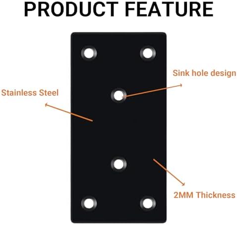 Black Flat Mending Plates,Stainless Steel Straight Mending Joining Plates, Heavy Duty Metal Brackets for Brace, Repair Fixing Bracket Plates for Wood Furniture Fence Bookcase (40mm)