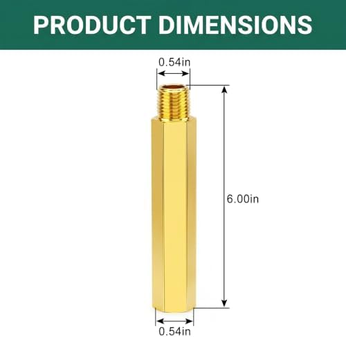 2PCS Brass Pipe Fitting, 1/4" NPT Male x 1/4" NPT Female Nipple, 6" Length for water/oil/air/fuel