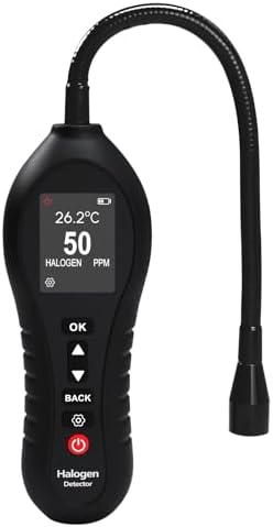 HVAC Refrigerant Leak Detector, Freon Leak Detector, Halogen Gas Sniffer for Air Conditioning & Automotive AC, 0-1000ppm Range with 10-Inch Probe, Detects R12 R22 R134a R410a CFCs HCFCs HFCs