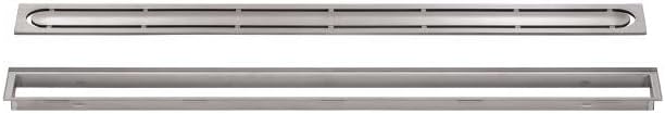 All-in-one Waterproof Linear Shower Drain Kit with 28 Inch Off-set Outlet Channel Body (KL1VO60E70) and Drain Grate Assembly (Cover) in Pure Design with Brushed Stainless Steel Finish (KL1IFG23EB70)