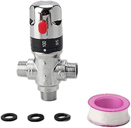TreMax Thermostaic Mixing Valve with 1/2 NPT Thread, Shower Mixing Valve with NPT Connector no need Adaptors, Temperature Control Valve, Fahrenheit Scale Mark, Solid Brass- Silver
