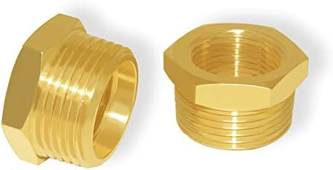 Hooshing 2PCS Brass Reducer Hex Bushing 1" NPT Male x 3/4" NPT Female