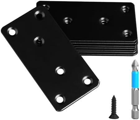 8 Pcs Mending Plate, 3.15 x 1.57 inch Stainless Steel Flat Plates with Holes, Straight Metal Mounting Braces Brackets Kit for Furniture, Wood Joint Connector (Black, 3.15 inch)