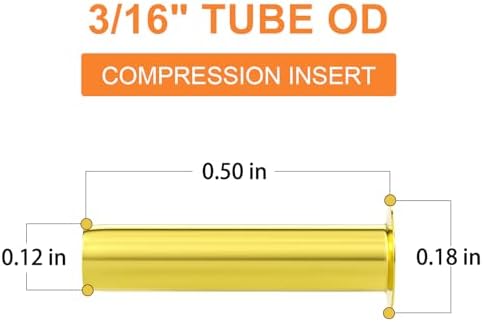GASHER 100PCS Brass Compression Fitting, Brass Compression Insert Tube Support 3/16" Tube OD