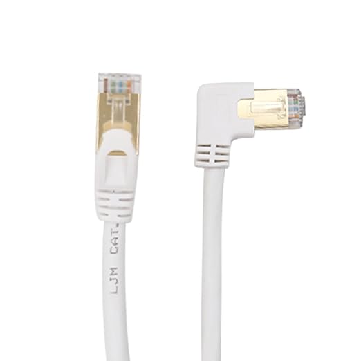Cat6 Ethernet Cable - 90 Degree Downward Right Angle, 6.6FT for PC, Router, Modem, Printer, TV Box, White