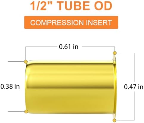 GASHER 100PCS Brass Compression Fitting, Brass Compression Insert Tube Support 1/2" Tube OD