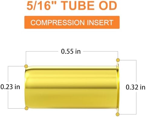 GASHER 100PCS Brass Compression Fitting, Brass Compression Insert Tube Support 5/16" Tube OD