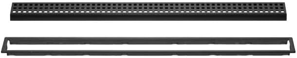 All-in-one Waterproof Linear Shower Drain Kit with 32 Inch Off-set Outlet Channel Body (KL1VO60E80) and Drain Grate Assembly (Cover) in Square Design with Matte Black Finish (KL1B19MGS80)