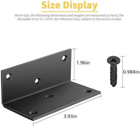 4 PCS Iron 4 Inch L Right Angle Bracket with Screws, 4" x 2" x 2" Metal Joint Bracket 90 Degree Corner Brace for Wood Bookshelf Furniture Cabinet, Thickness 3 mm Heavy Duty Black Brackets