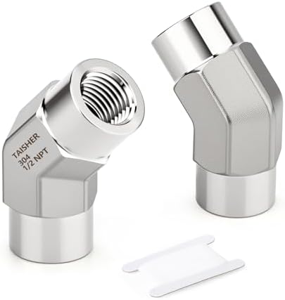 TAISHER 2PCS 304 Stainless Steel 45 Degree Barstock Street Elbow, 1/2" NPT Female x 1/2" NPT Female 304 Stainless Pipe Fitting