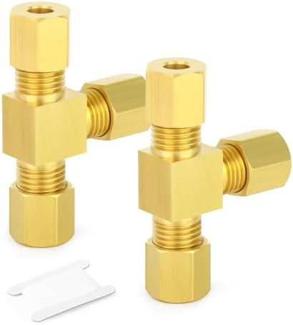 GASHER 2PCS Brass Compression Tube Pipe Fitting Connector, Tee，6mm x 6mm x 6mm Tube OD Connector