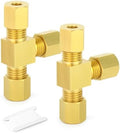 GASHER 2PCS Brass Compression Tube Pipe Fitting Connector, Tee，6mm x 6mm x 6mm Tube OD Connector