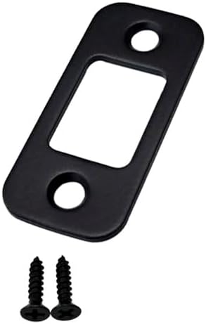 QCAA Solid Brass Deadbolt Strike Plate, Door Backplate, Round Corner, 1"x2-1/4", Matte Black, 1 Pack, Made in Taiwan