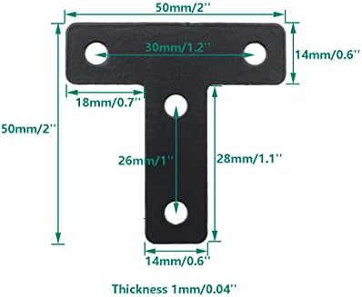 10 PCS Flat T Shape Repair Mending Plate, ULIFESTAR Heavy Duty Corner Bracket Furniture Support Brace Black Joining Bracket Fastener Connector with Mounting Screws (50x50x14mm/2x2x0.6'')