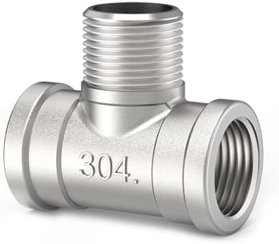 ChillWaves 304 Stainless Steel Pipe Fitting, Male Branch Tee 2" NPT Female x 2" NPT Male x 2" NPT Female Thread Adapter(1-PACK)