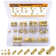 46pcs Brass Compression Tube Pipe Fittings Assortment Kit,1/8" 3/16" 1/4" 5/16" 3/8" 1/2" OD Compression Union Connector & Compression Sleeves Ferrules