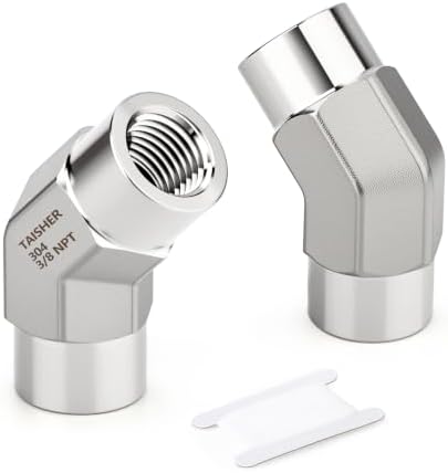 TAISHER 2PCS 304 Stainless Steel 45 Degree Barstock Street Elbow, 3/8" NPT Female x 3/8" NPT Female 304 Stainless Pipe Fitting