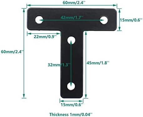 10 PCS Flat T Shape Repair Mending Plate, ULIFESTAR Heavy Duty Corner Bracket Furniture Support Brace Black Joining Bracket Fastener Connector with Mounting Screws (60x60x15mm/2.4x2.4x0.6'')