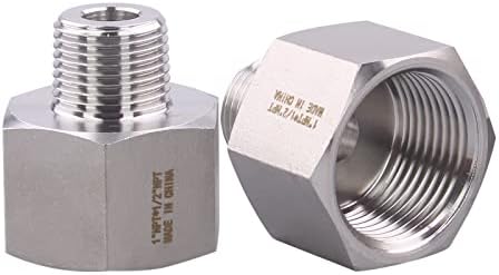 Forged Reducer Adapter Fitting - Stainless Steel 304 Reducing Pipe Connector, 1" NPT Female x 1/2" NPT Male (pack of 2)