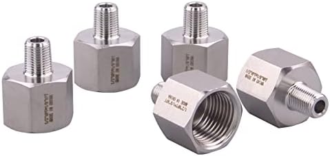 Forged Reducer Adapter Fitting - Stainless Steel 304 Reducing Pipe Connector, 1/2" NPT Female x 1/8" NPT Male (pack of 5)