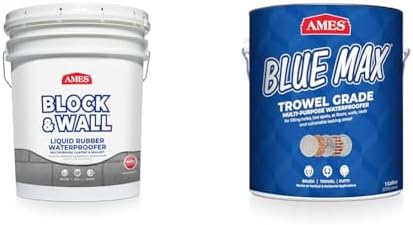 AMES BWRF5 Water Base High Strength Elastomeric Liquid Rubber, 5 Gallon White & Blue Max Trowel Grade Sealant & Filler, 1 Gallon