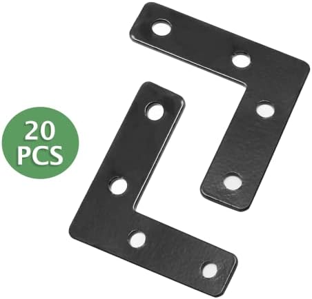 Uenhoy 20 Pcs L Shape Black Flat Brackets 2"x2" with Screws