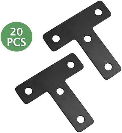 Uenhoy 20 Pcs T Shape Black Flat Brackets 2"x2" with Screws