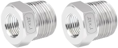Quickun Stainless Steel Reducing Hex Bushing, 1" Male NPT to 1/2" Female NPT, Reducer Bushing Pipe Hose Fitting （Pack of 2）