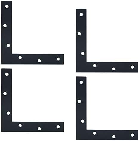 Alise L Flat Brackets for Wood,Corner Bracket Mending Plate,Black,4Pcs