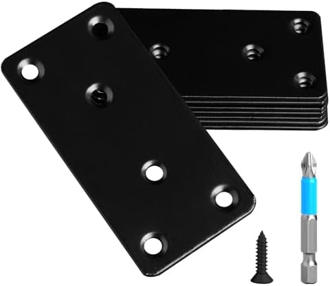 4 Pcs Mending Plate, 3.94 x 1.97 inch Stainless Steel Flat Plates with Holes, Straight Metal Mounting Braces Brackets Kit for Furniture, Wood Joint Connector (Black, 3.94 inch)