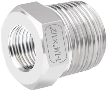 Quickun Stainless Steel Reducing Hex Bushing, 1-1/4" Male NPT to 1/2" Female NPT, Reducer Bushing Pipe Hose Fitting
