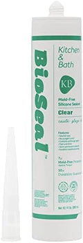 Clear BioSeal 100% Silicone Sealant Caulk Kitchen and Bath Grade, Waterproof and No Odor No Color Change 10.1 Ounce Cartridge, Clear