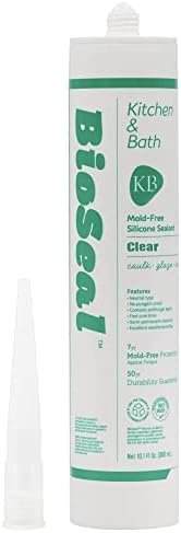Clear BioSeal 100% Silicone Sealant Caulk Kitchen and Bath Grade, Waterproof and No Odor No Color Change 10.1 Ounce Cartridge, Clear