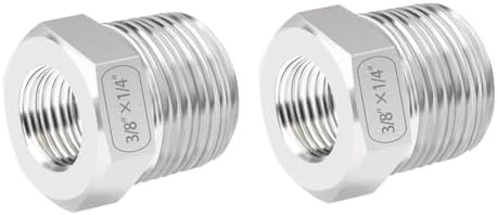 Quickun Stainless Steel Reducing Hex Bushing, 3/8" Male NPT to 1/4" Female NPT, Reducer Bushing Pipe Hose Fitting (Pack of 2)