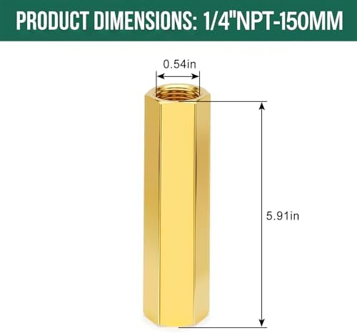 2PCS Brass Pipe Fitting, 1/4" NPT Female Nipple, 6" Length for water/oil/air/fuel