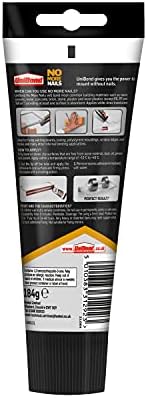 UniBond No More Nails Invisible, Heavy-Duty Clear Glue, Strong Glue for Wood, Ceramic, Metal and More, Instant Grab Mounting Adhesive, 1 x 184g Tube