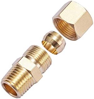 Brass Compression Tube Pipe Fitting Connector, Straight Coupling Adapter, 3/8" Tube OD x 1/4" NPT Male Connector 5pcs (3/8" OD Compression x 1/4" NPT Male)