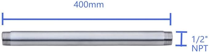 CONSTELLAR 304 Stainless Steel Pipe Fitting - 1/2" NPT Male x 1/2" NPT Male Threaded Thickened Pipe Wall, 400mm (16 inch) Length Heavy Nipple Seamless Pipe (1 Pcs)