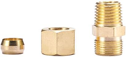 Brass Compression Tube Pipe Fitting Connector, Straight Coupling Adapter,1/4" Tube OD x 1/4" NPT Male Connector 5pcs (1/4" OD Compression x 1/4" NPT Male)
