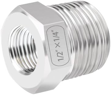 Quickun Stainless Steel Reducing Hex Bushing, 1/2" Male NPT to 1/4" Female NPT, Reducer Bushing Pipe Hose Fitting (Pack of 2)