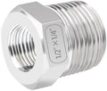 Quickun Stainless Steel Reducing Hex Bushing, 1/2" Male NPT to 1/4" Female NPT, Reducer Bushing Pipe Hose Fitting (Pack of 2)