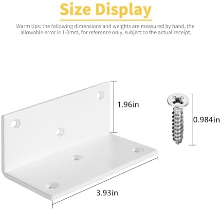 8 PCS Iron 4 Inch L Right Angle Bracket with Screws, 4" x 2" x 2" Metal Joint Bracket 90 Degree Corner Brace for Wood Bookshelf Furniture Cabinet, Thickness 3 mm Heavy Duty White Brackets