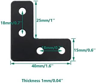 10 PCS Flat L Shape Repair Mending Plate, ULIFESTAR Heavy Duty Corner Bracket Furniture Support Brace Black Joining Bracket Fastener Connector with Mounting Screws (40x40x12mm/1.6x1.6x0.5'')