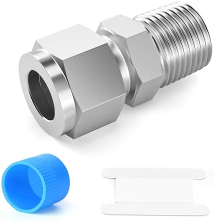 1PCS 304 Forging of Stainless Steel Compression Tube Pipe Fitting Connector, 1" Tube OD x 3/4" NPT Male Straight Adapter for fuel/air/liquid/oil/gas/vacuum pipelines