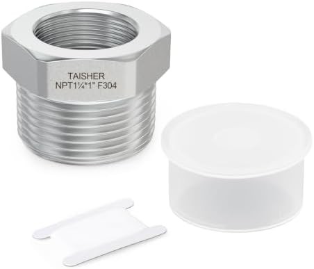 TAISHER 1PCS Forging of 304 Stainless Steel Hex Bushing, 1-1/4" Male NPT to 1" Female NPT, Reducing Cast Pipe Adapter Fitting