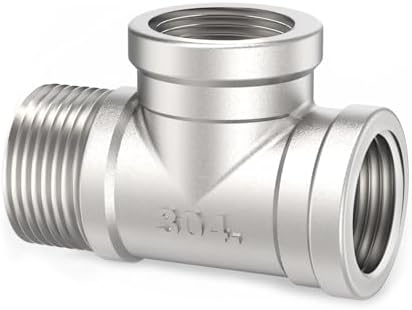 ChillWaves 304 Stainless Steel Pipe Fitting, Male Run Tee 1-1/4" NPT Female x 1-1/4" NPT Female x 1-1/4" NPT Male Thread Adapter(1-PACK)