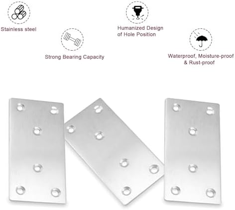 50PCS Flat Metal Brackets, 4" 304 Stainless Steel Mending Plates