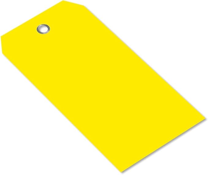 SmartSign 100-Pack Yellow Plastic Tags with Pre-Punched Hole, 4.75" x 2.375", Size#5, 10 mil Tearproof Plastic Tags with Metal Eyelet, Writable Blank Tags for Shipping, Labeling, USA-Made